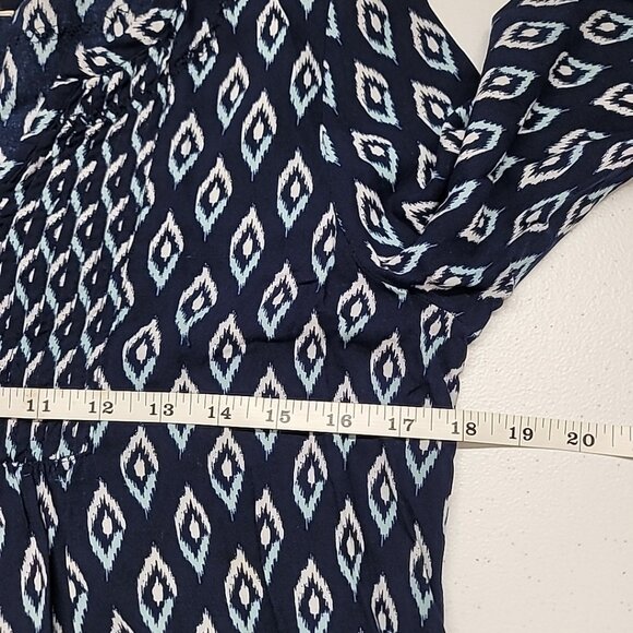 Faded Glory Rayon Tunic 3/4 Sleeve Size 8-10 Youth Blue White Diamond Pattern - Picture 12 of 13